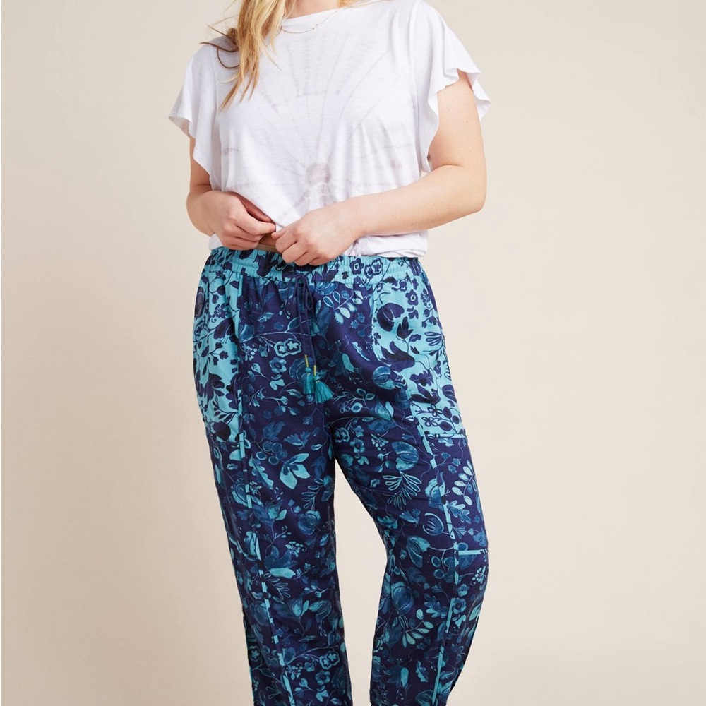 Anthropologie Jamie Sleep Pants Blue & Teal Floral Boho Pants Small - Picture 4 of 14